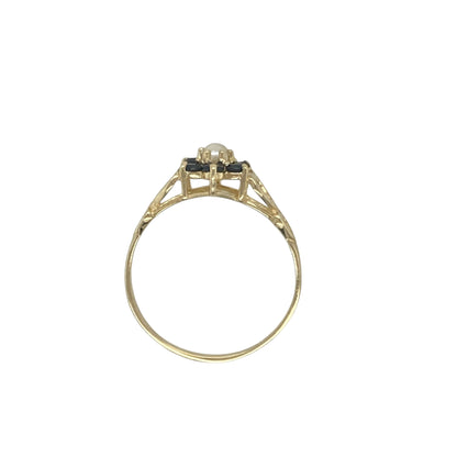 9ct Gold Sapphire & Pearl Set Flower Cluster Ring