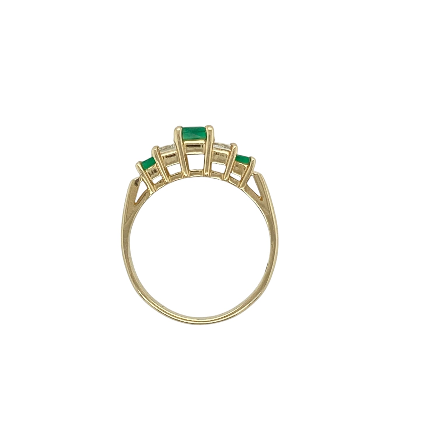 14ct Gold Diamond & Emerald Princess Cut Ring