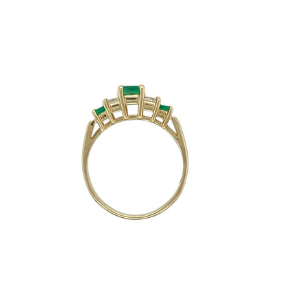 14ct Gold Diamond & Emerald Princess Cut Ring