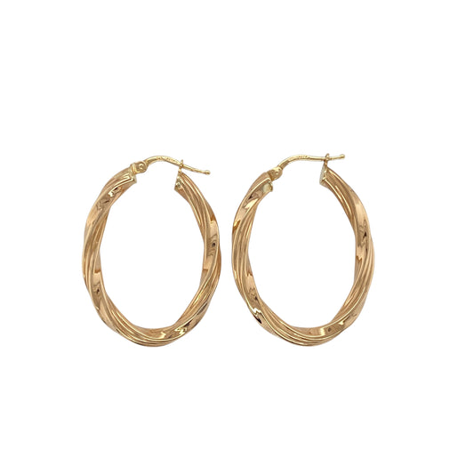 9ct Gold Twisted Oval Creole Earrings