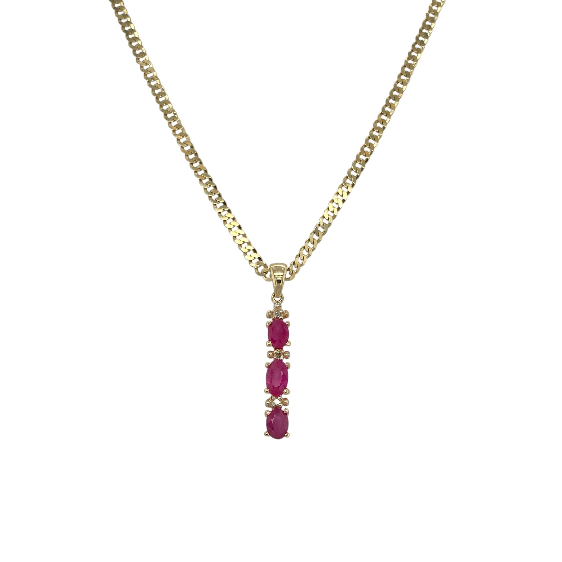 9ct Gold Diamond & Ruby Set Bar 18" Necklace