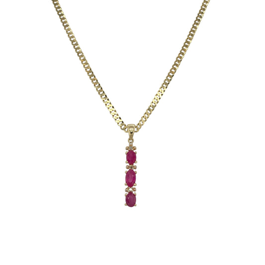 9ct Gold Diamond & Ruby Set Bar 18" Necklace
