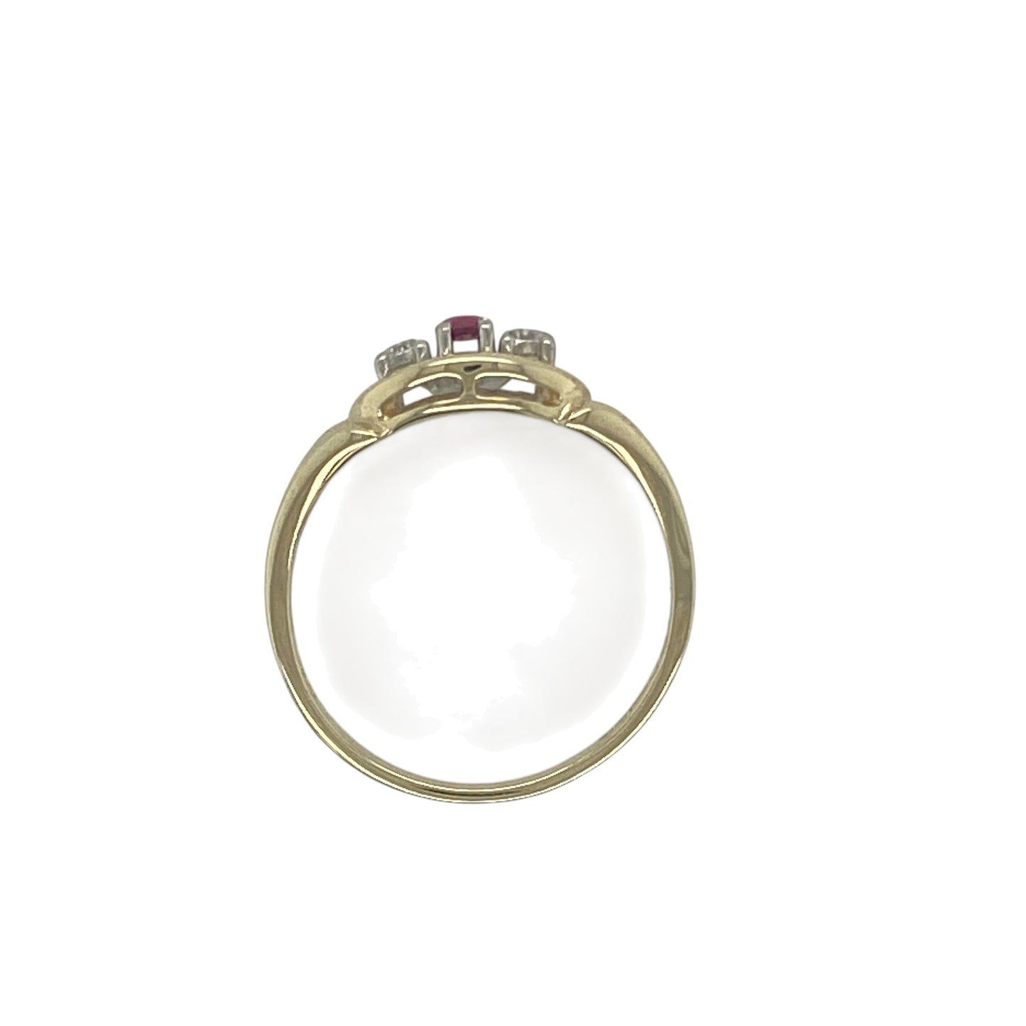 9ct Gold Diamond & Ruby Set Trilogy Open Weave Ring