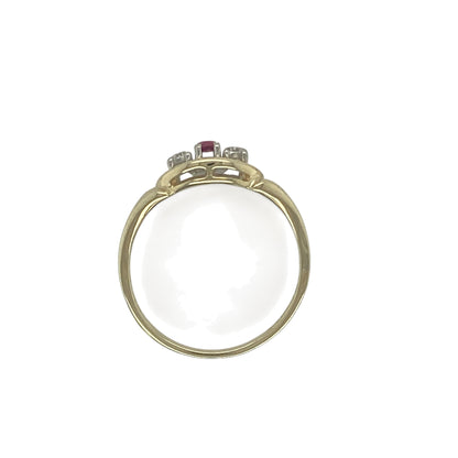 9ct Gold Diamond & Ruby Set Trilogy Open Weave Ring