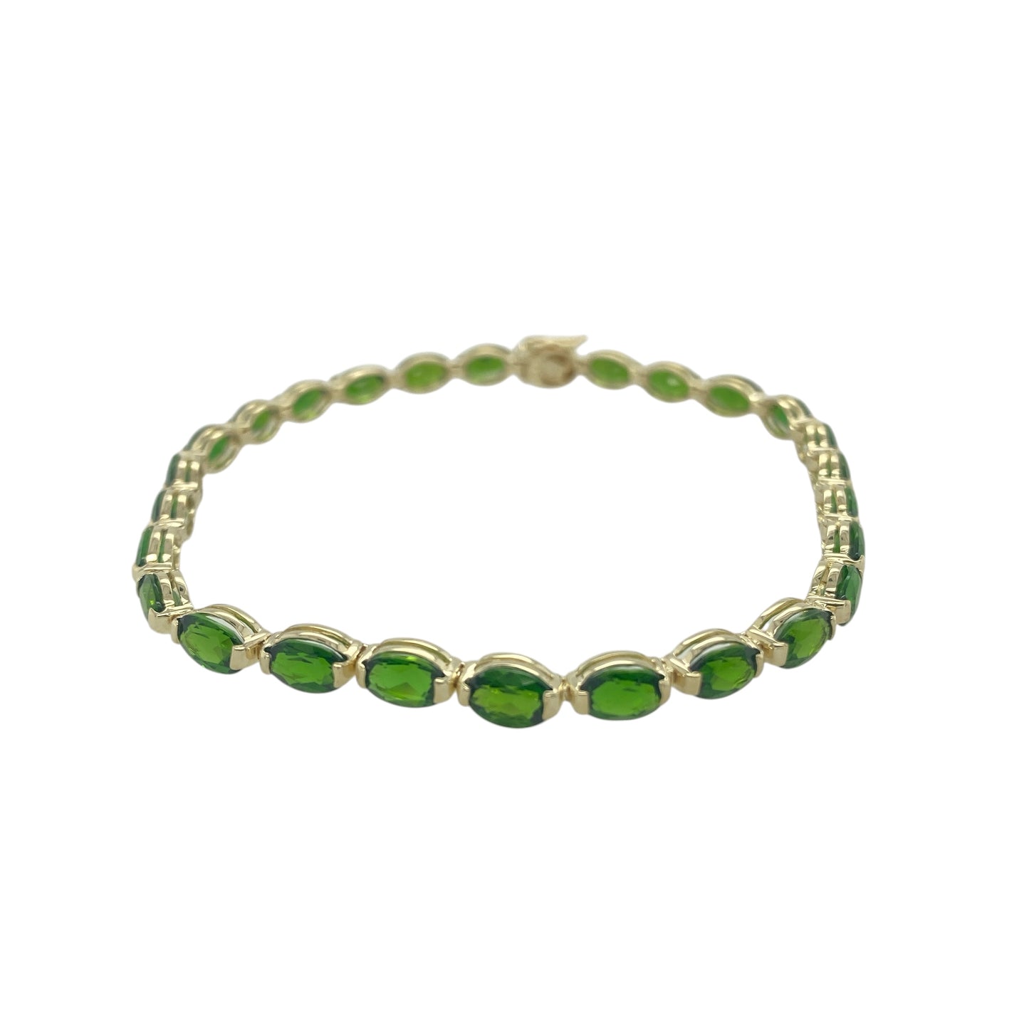 9ct Gold 7.5" Green Stone Set Bracelet