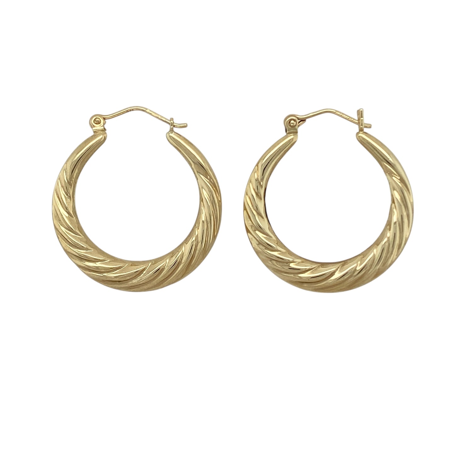 9ct Gold Twisted Patterned Hoop Creole Earrings