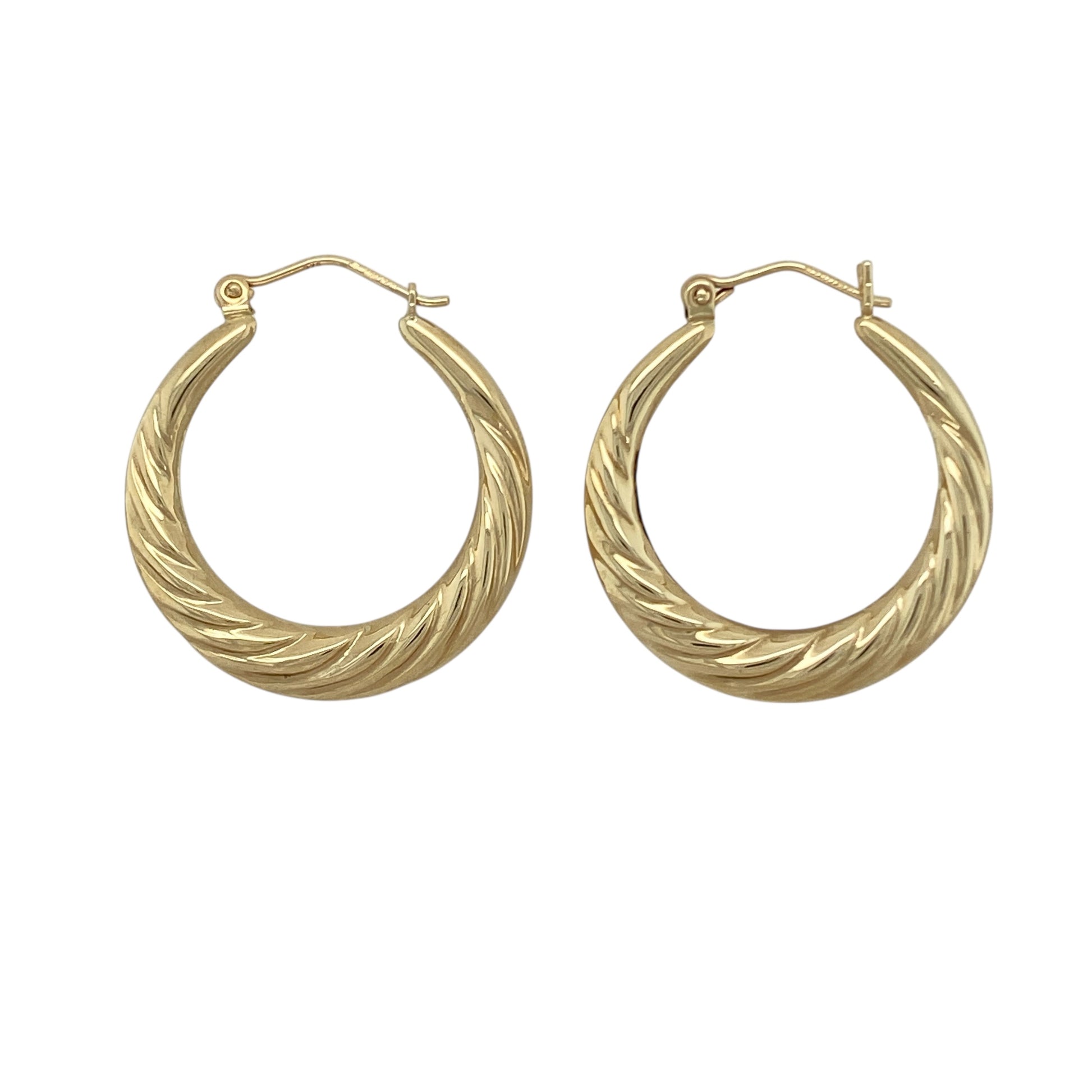 9ct Gold Twisted Patterned Hoop Creole Earrings