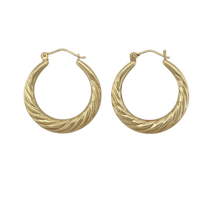 9ct Gold Twisted Patterned Hoop Creole Earrings