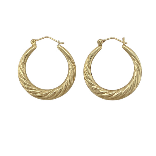 9ct Gold Twisted Patterned Hoop Creole Earrings