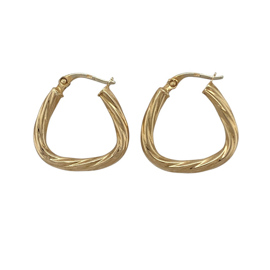 9ct Gold Twisted Triangle Shaped Creole Earrings