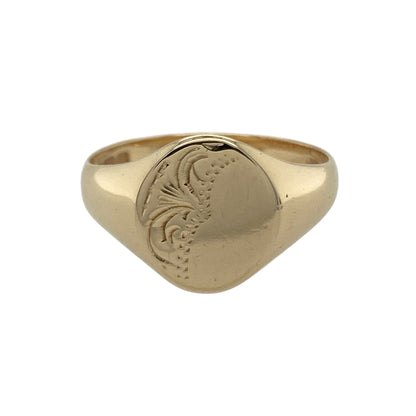 9ct Gold Patterned Oval Signet Ring