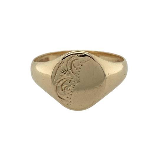 9ct Gold Patterned Oval Signet Ring
