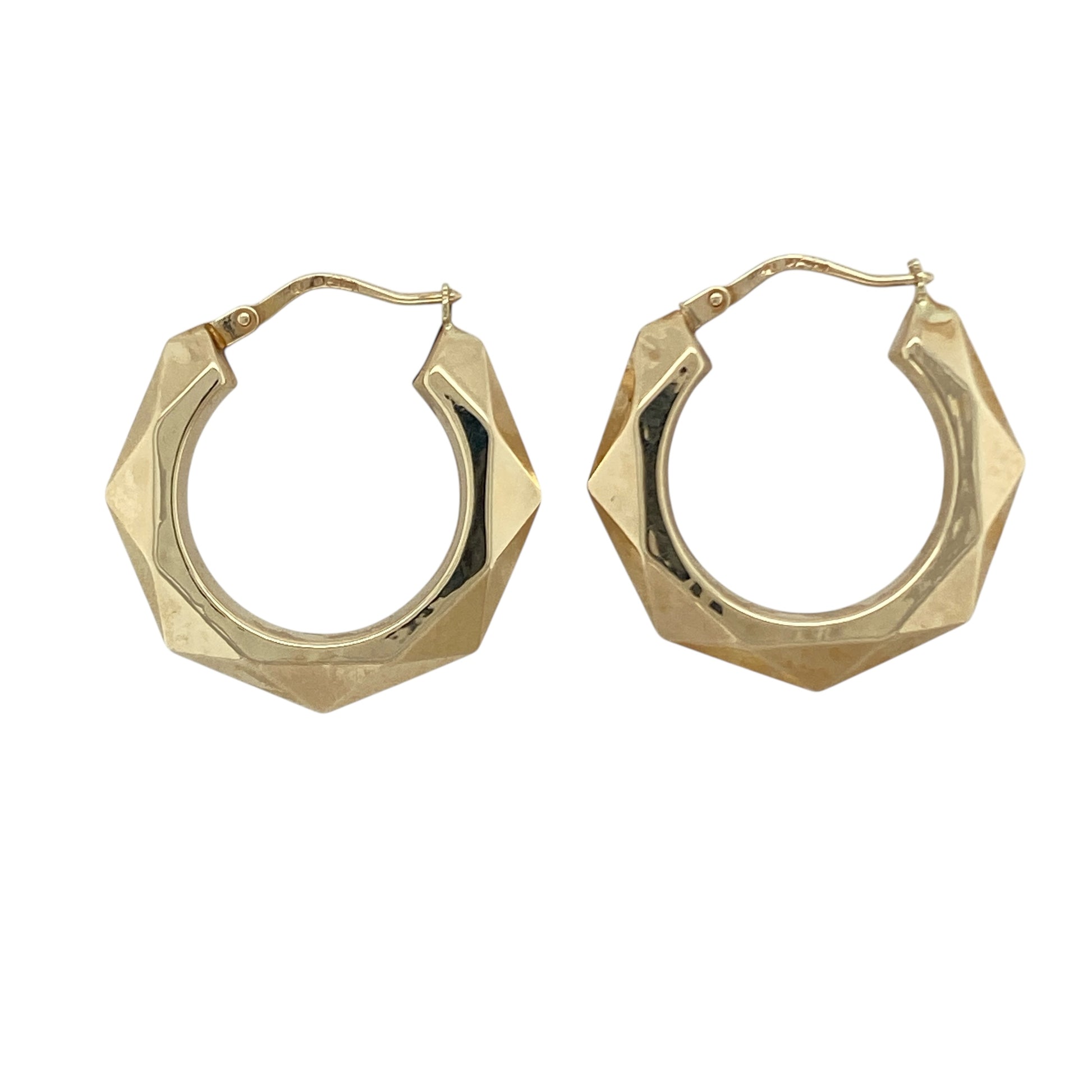 9ct Gold Hex Patterned Hoop Creole Earrings