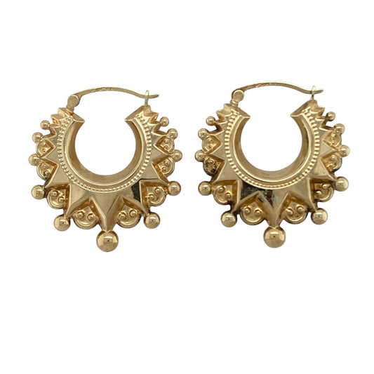 9ct Gold Fancy Patterned Hoop Creole Earrings