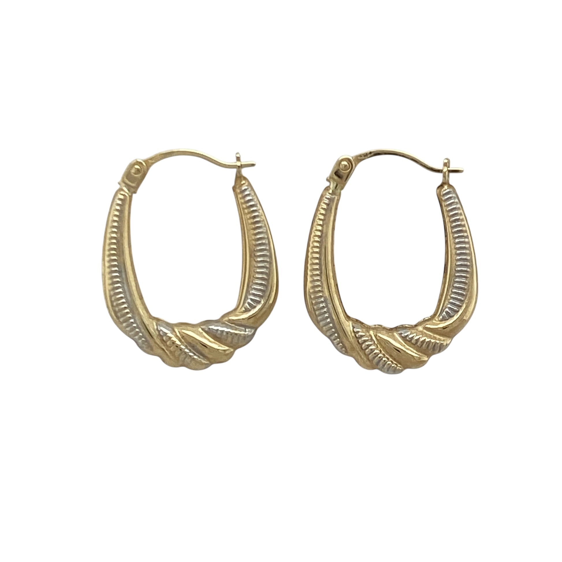 9ct Gold Patterned Oval Creole Earrings