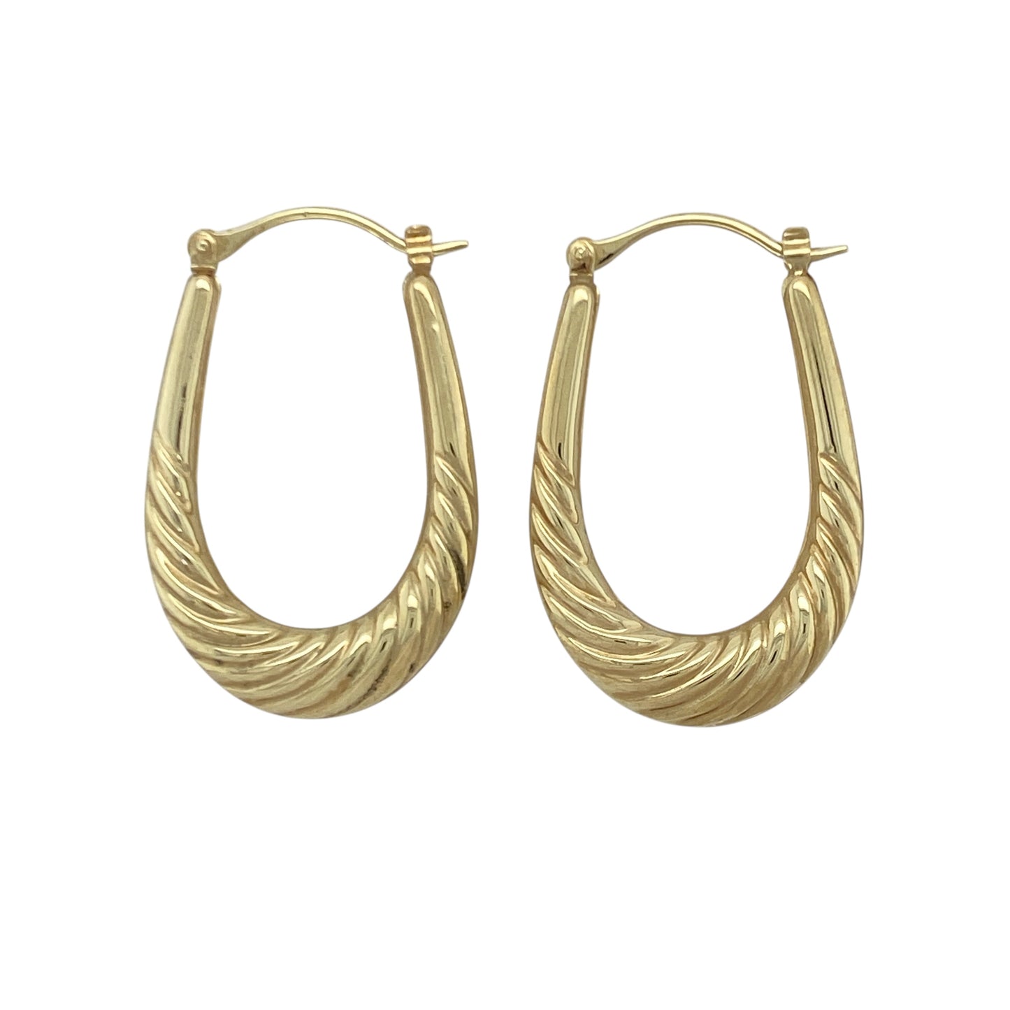 9ct Gold Twist Patterned Oval Creole Earrings