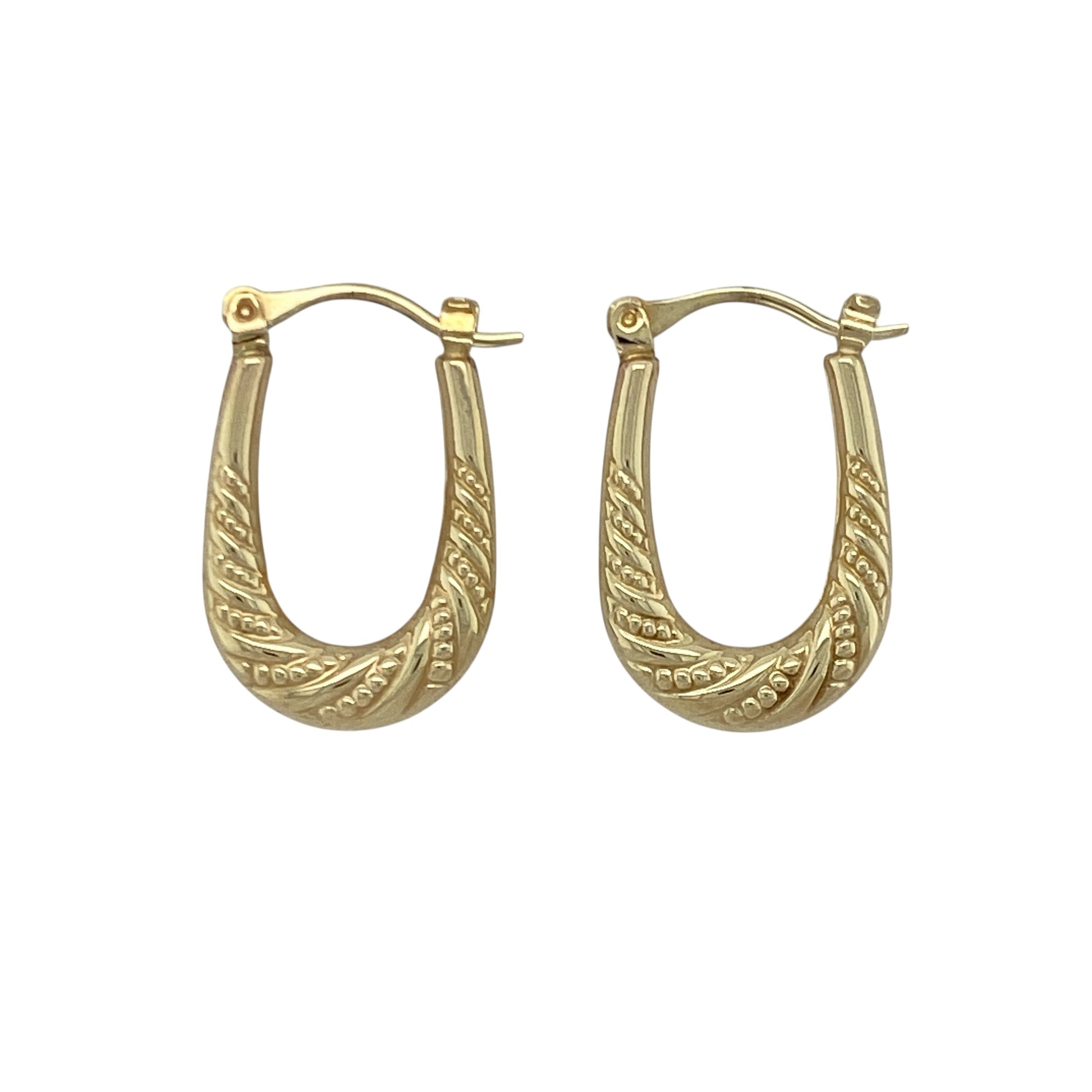 9ct Gold Patterned Oval Creole Earrings