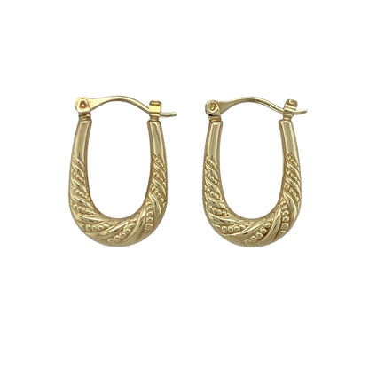 9ct Gold Patterned Oval Creole Earrings