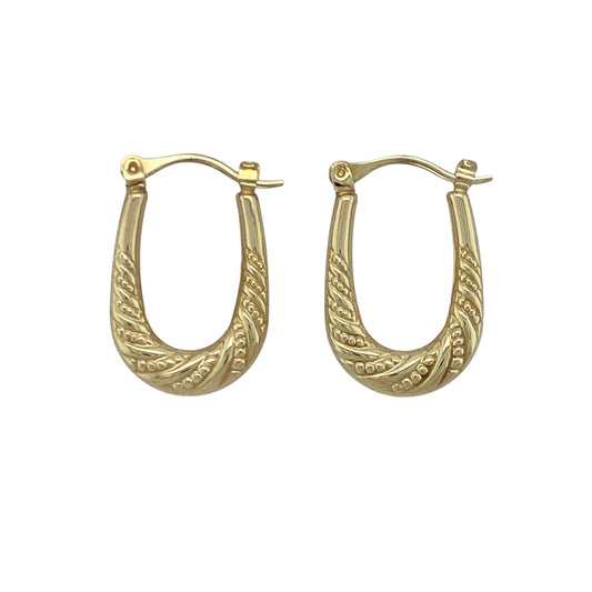 9ct Gold Patterned Oval Creole Earrings