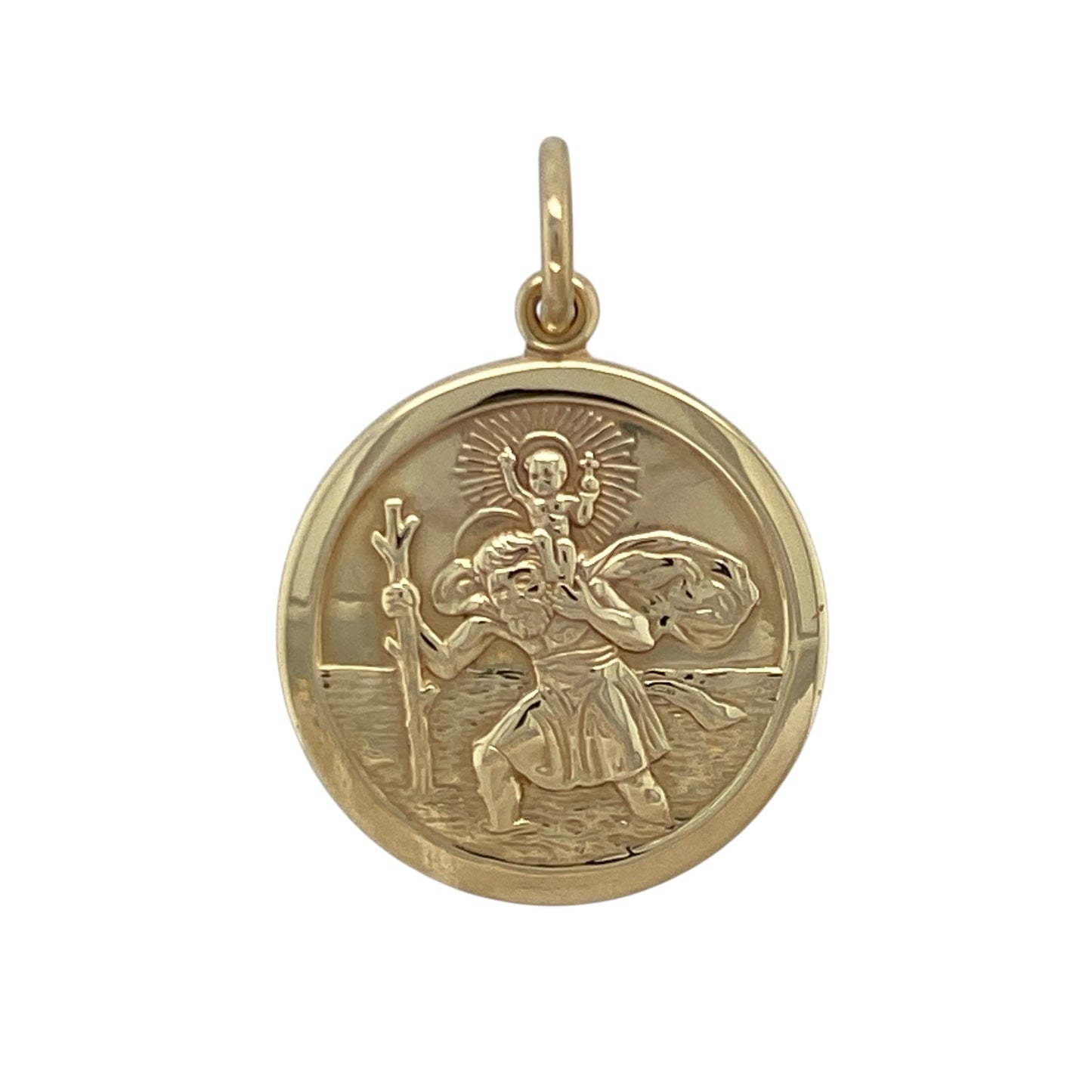 9ct Gold Round Double Sided St Christopher Pendant
