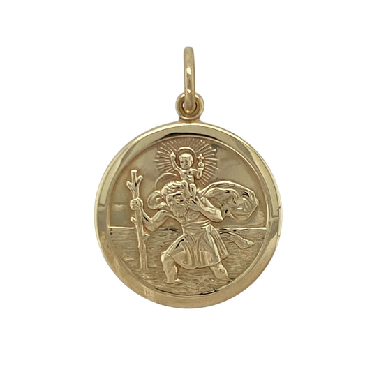 9ct Gold Round Double Sided St Christopher Pendant
