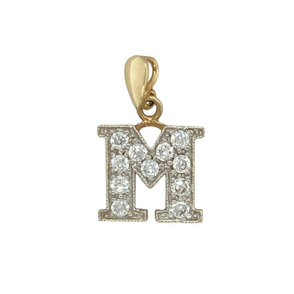 9ct Gold & Cubic Zirconia Set Initial 'M' Pendant