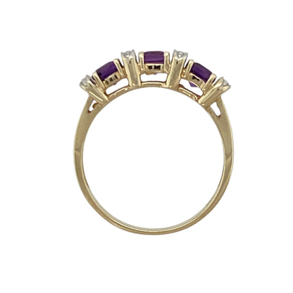 9ct Gold Diamond & Amethyst Set Band Ring