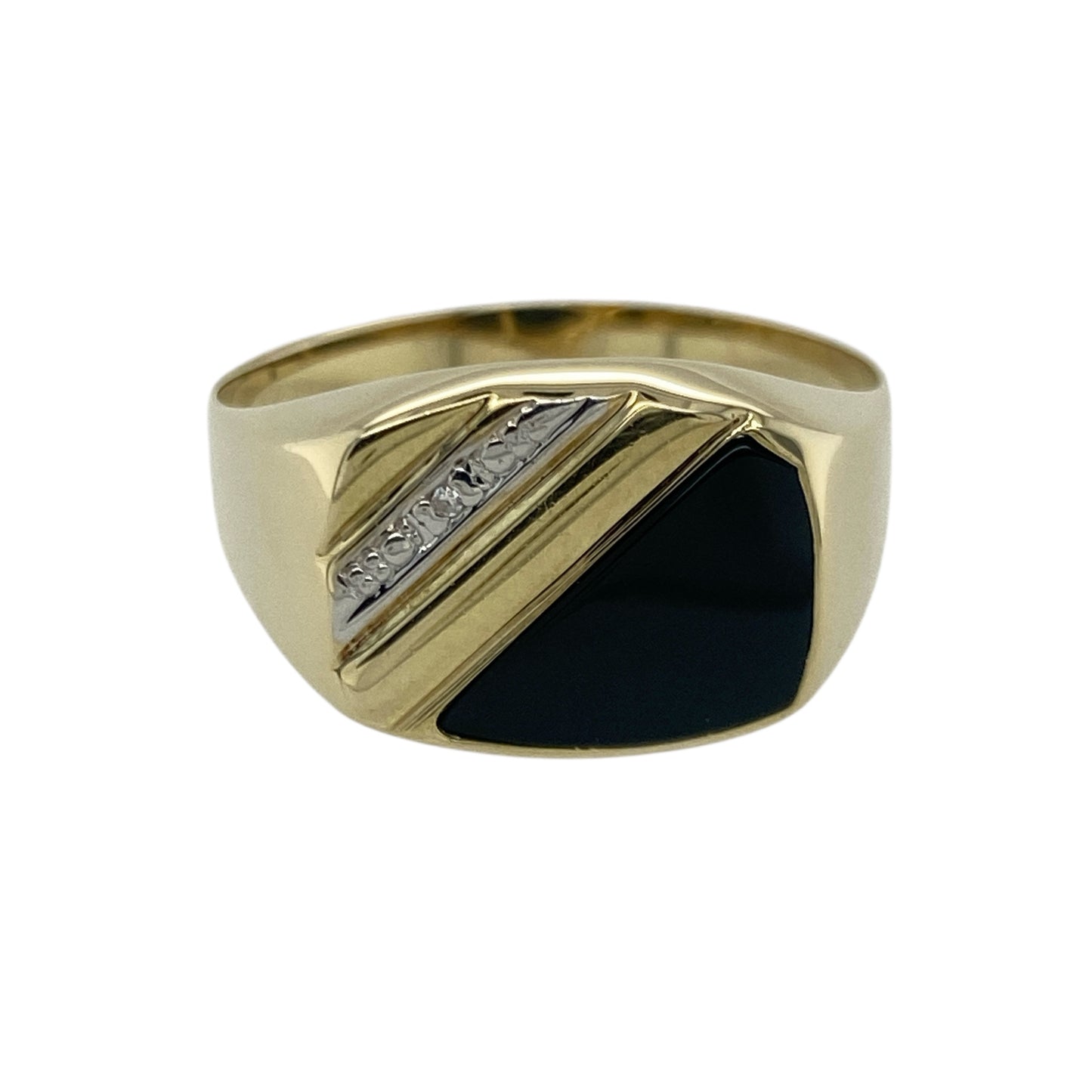 9ct Gold Diamond & Onyx Set Signet Ring