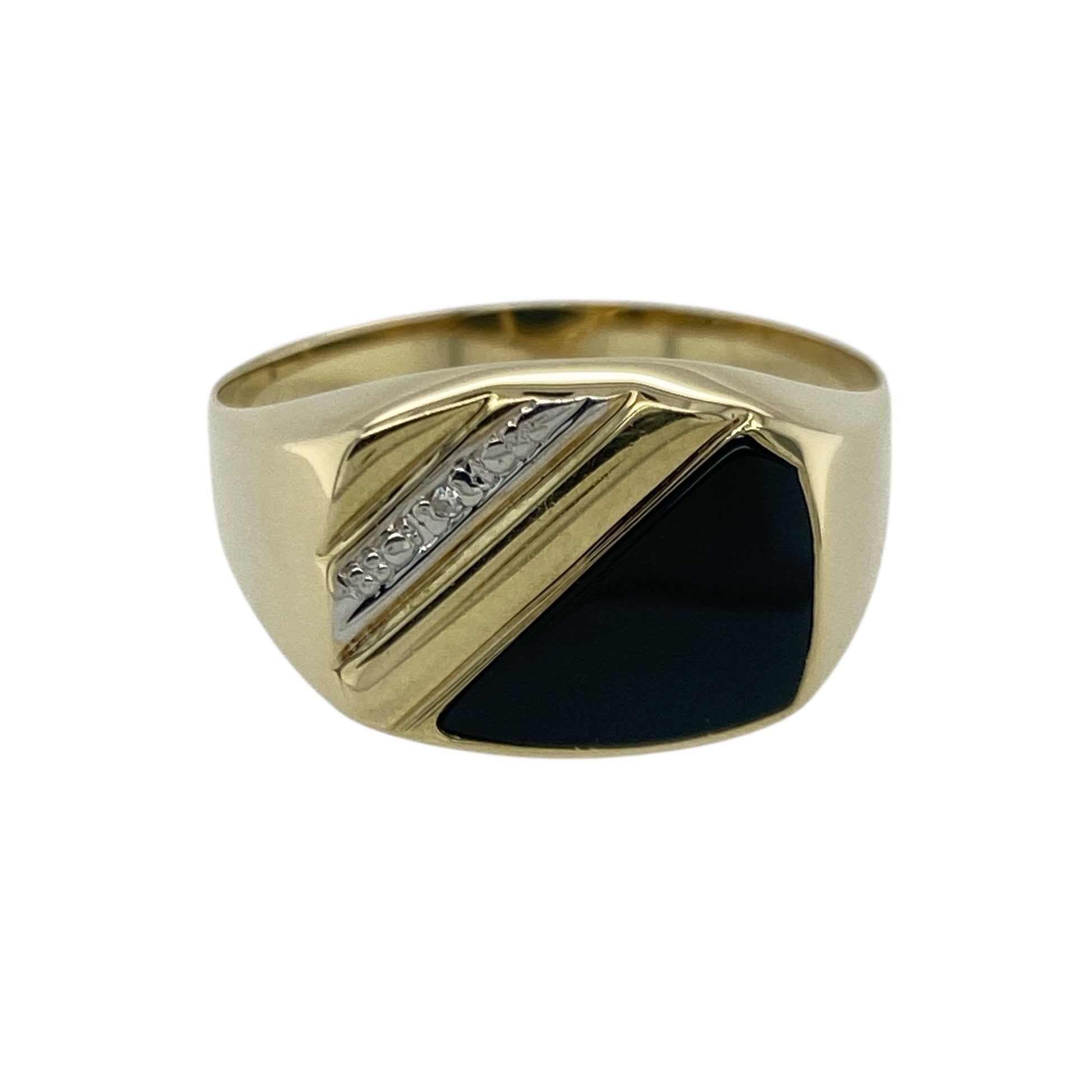 9ct Gold Diamond & Onyx Set Signet Ring