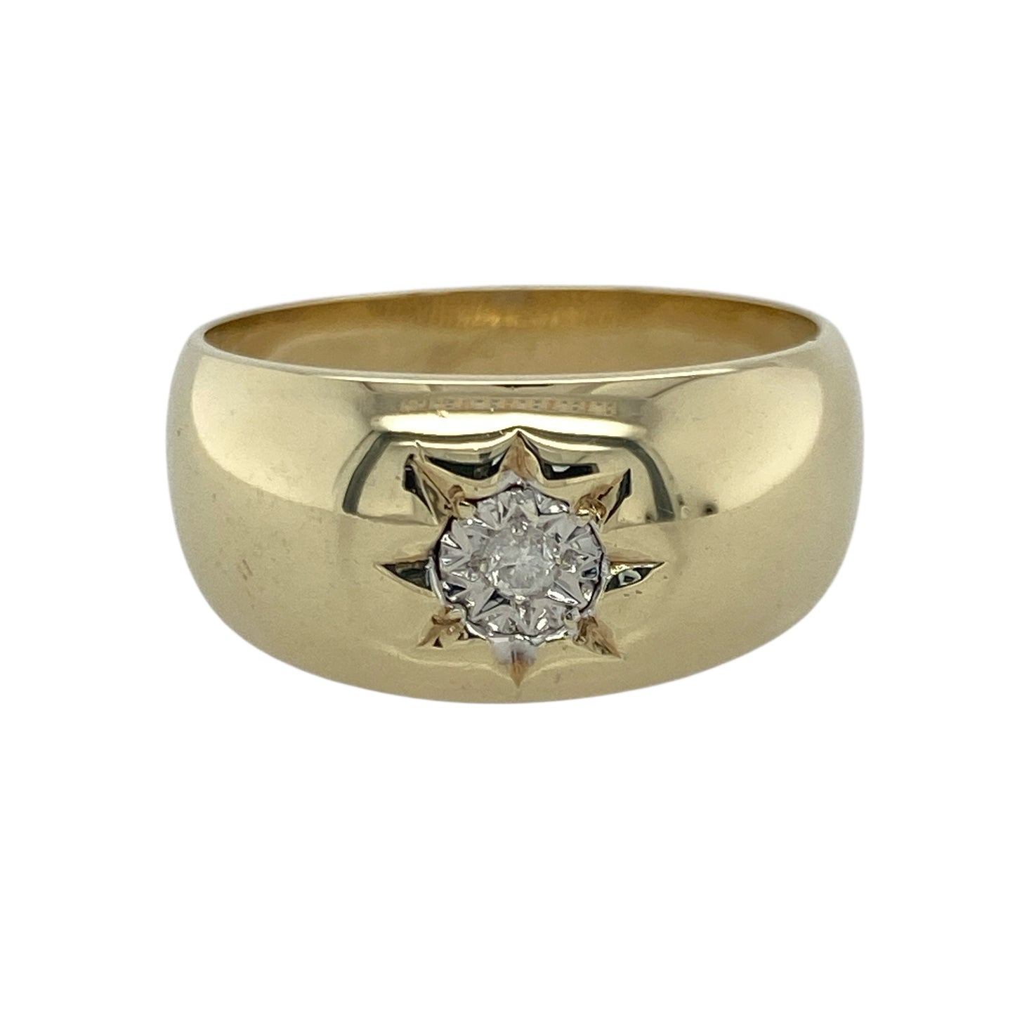 9ct Gold & Diamond Starburst Set Wide Band Ring