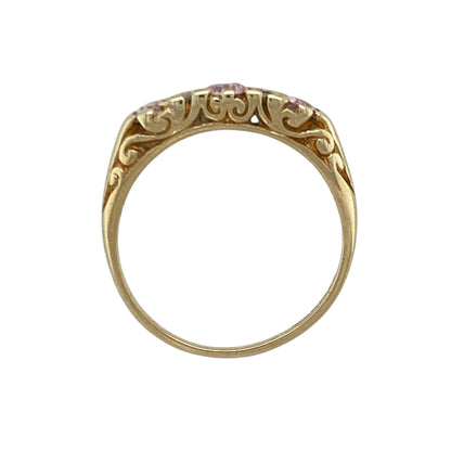 9ct Gold Pink Stone & Cubic Zirconia Set Ring