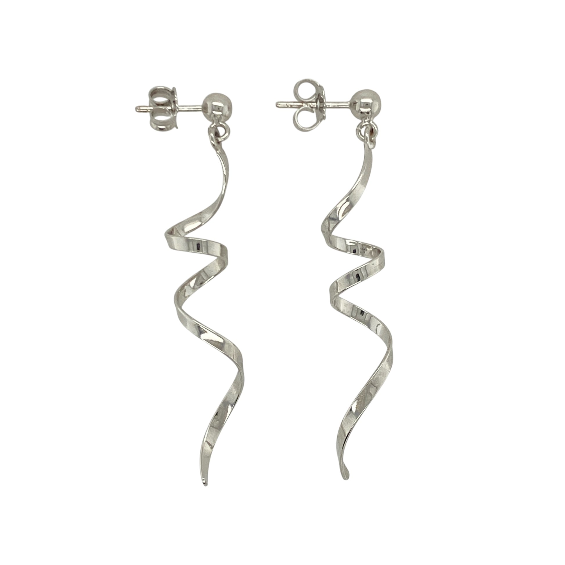 9ct White Gold Swirl Drop Earrings