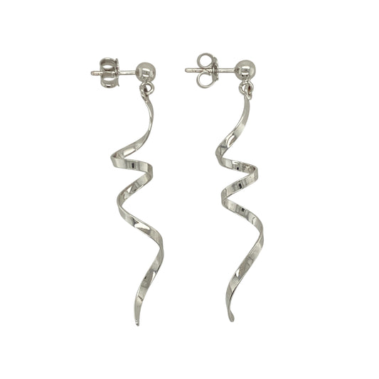 9ct White Gold Swirl Drop Earrings