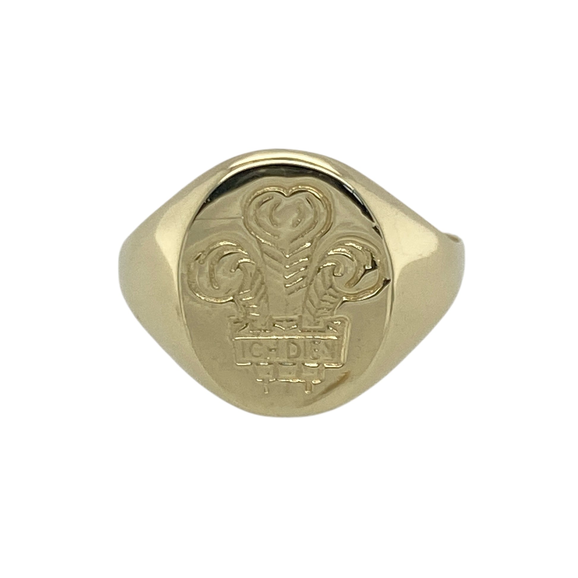 9ct Gold Welsh Three Feathers Oval Signet Ring