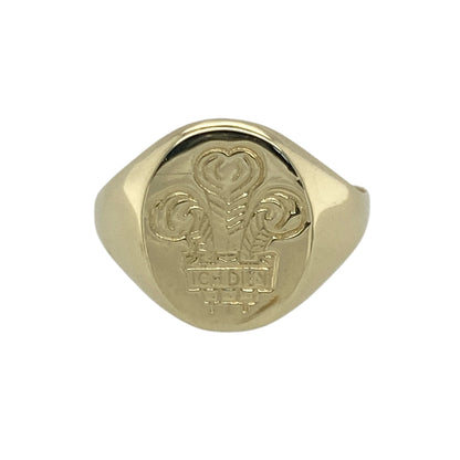 9ct Gold Welsh Three Feathers Oval Signet Ring