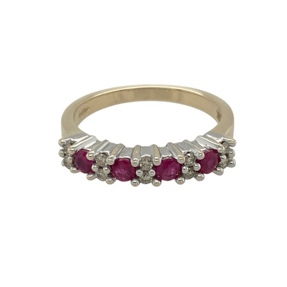 9ct Gold Diamond & Ruby Set Band Ring