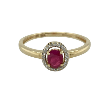 9ct Gold Diamond & Ruby Set Halo Ring