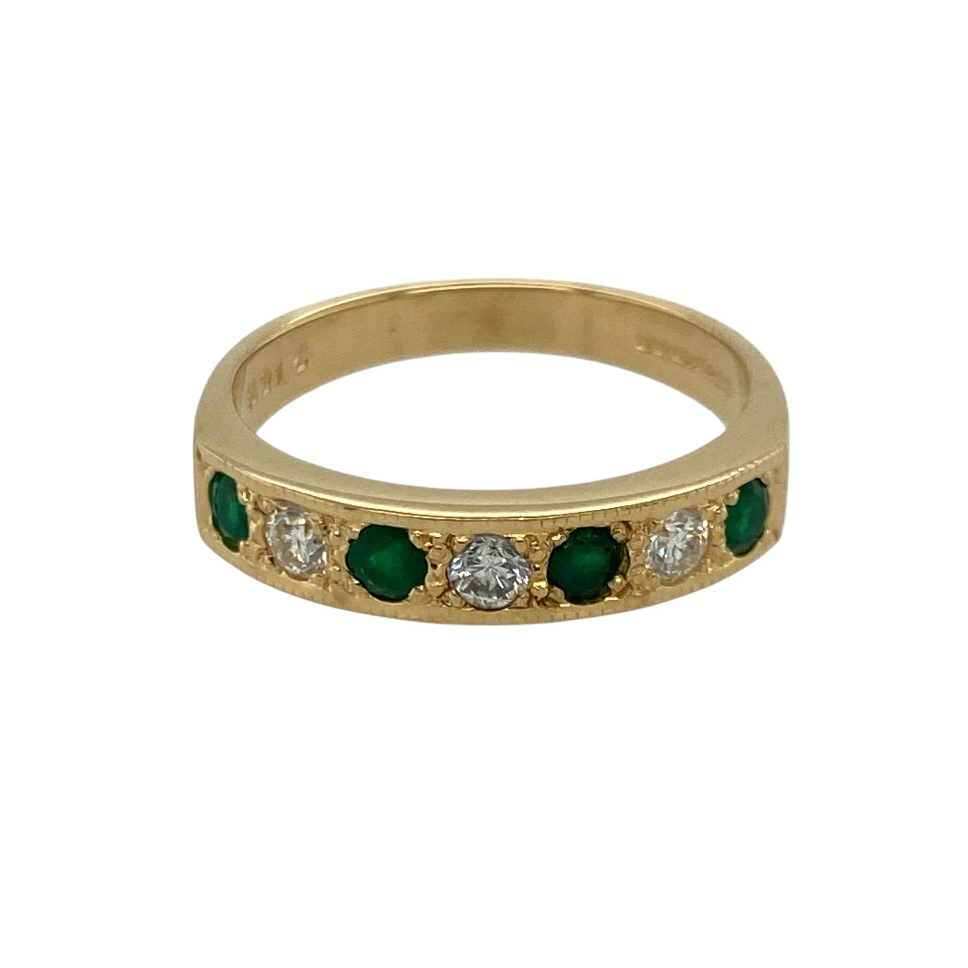 18ct Gold Diamond & Emerald Set Band Ring
