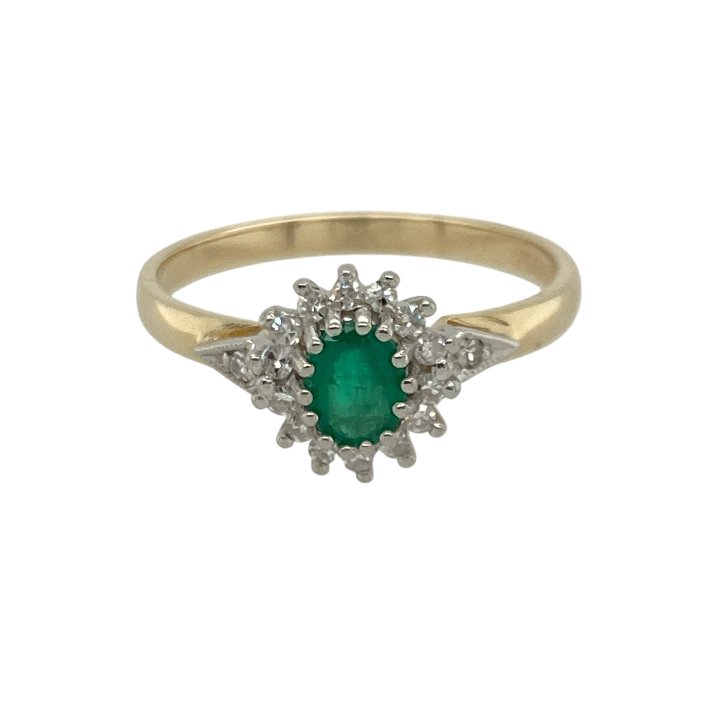 9ct Gold Diamond & Emerald Set Cluster Ring