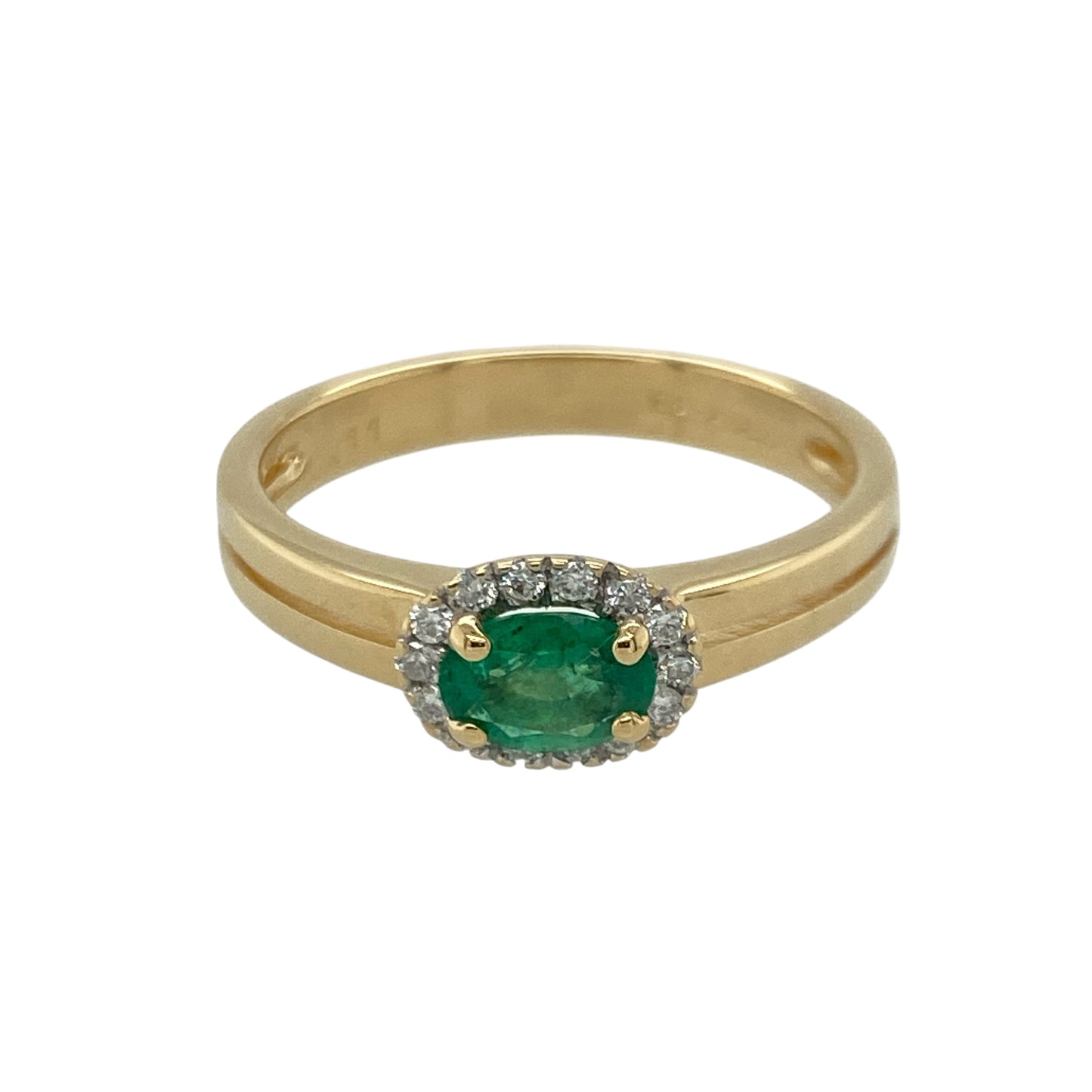18ct Gold Diamond & Emerald Set Halo Ring