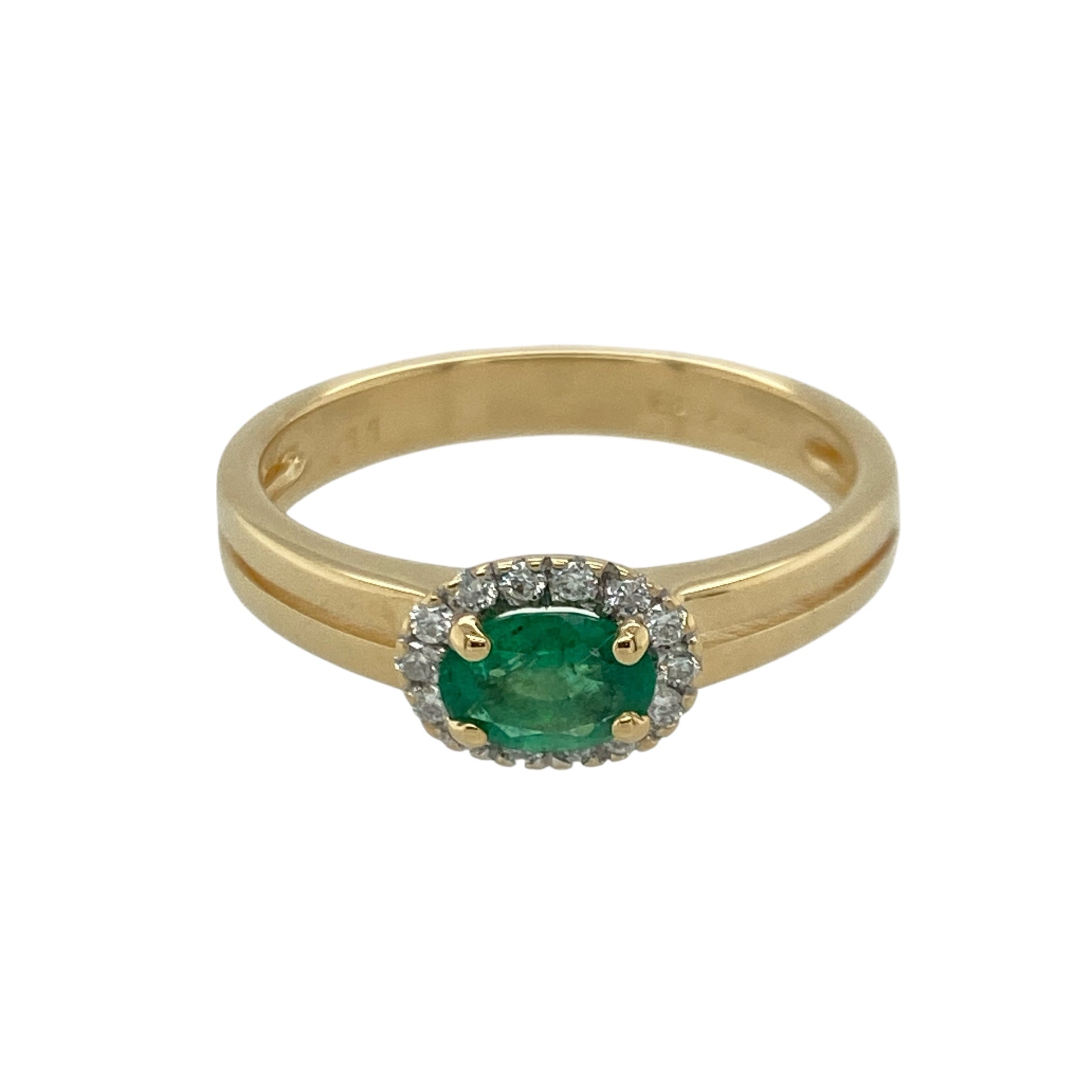 18ct Gold Diamond & Emerald Set Halo Ring