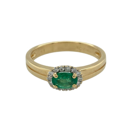18ct Gold Diamond & Emerald Set Halo Ring