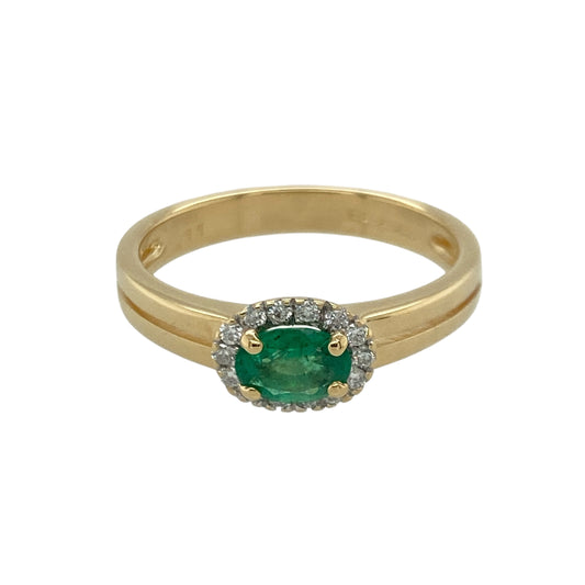 18ct Gold Diamond & Emerald Set Halo Ring