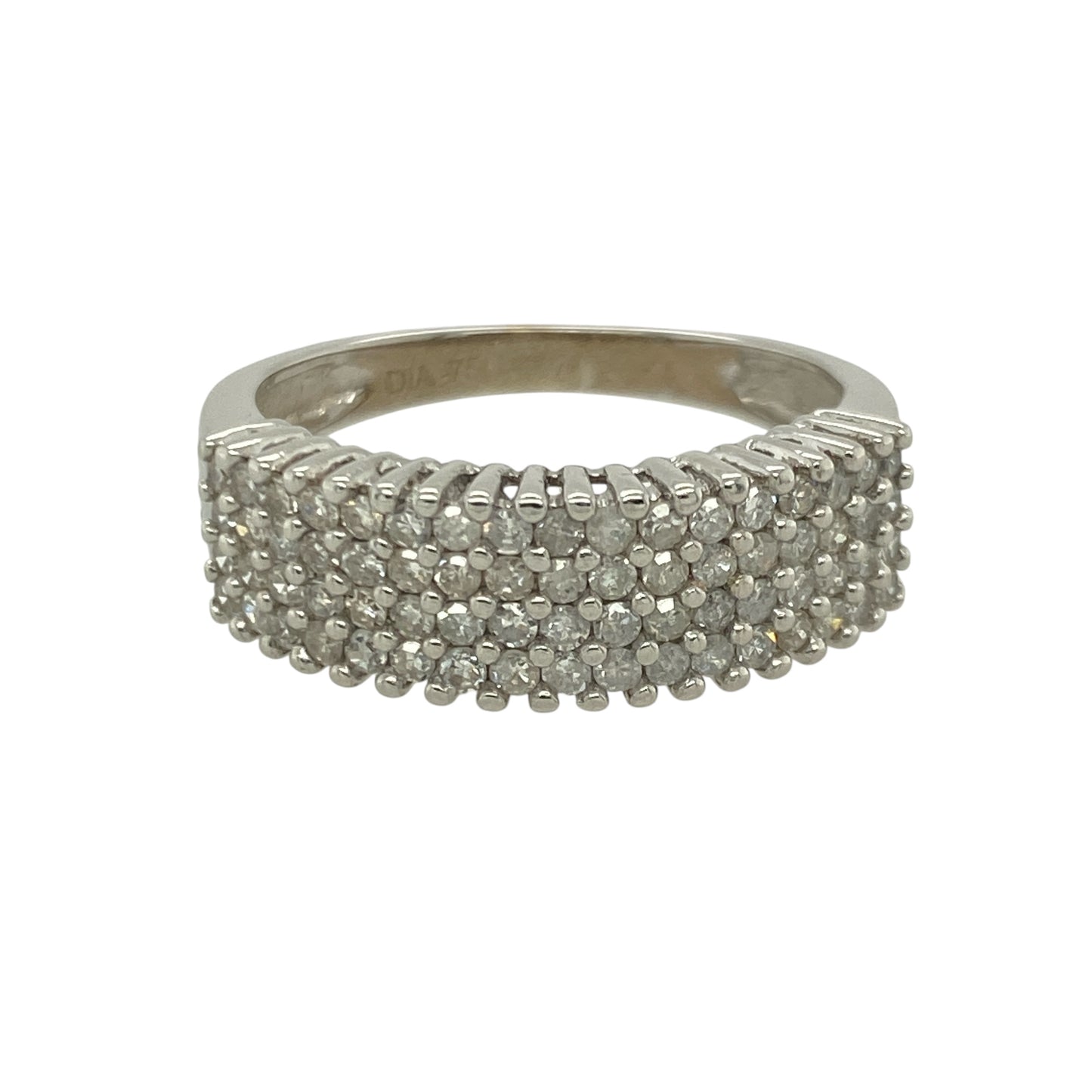 9ct White Gold & Diamond Set Four Row Band Ring