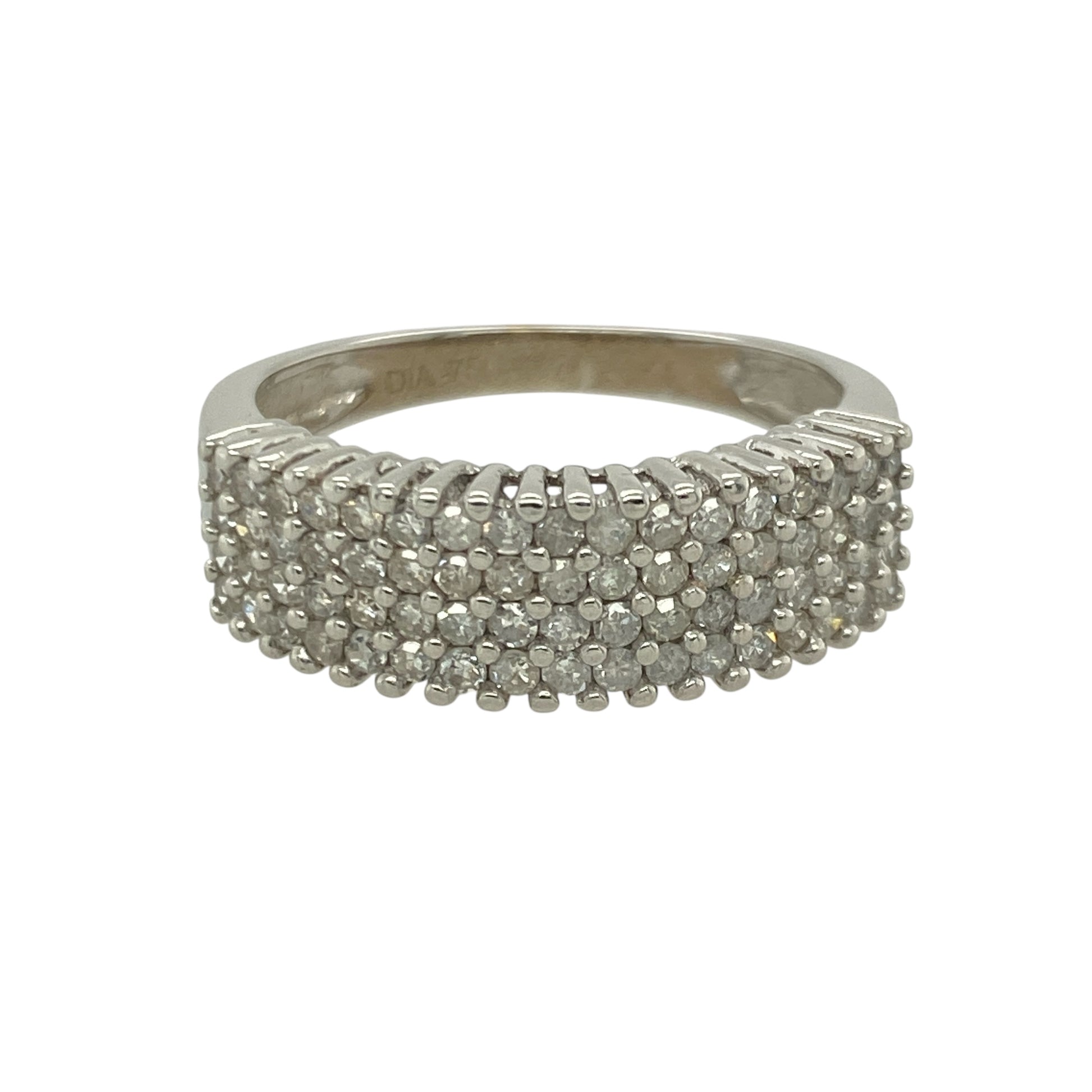 9ct White Gold & Diamond Set Four Row Band Ring