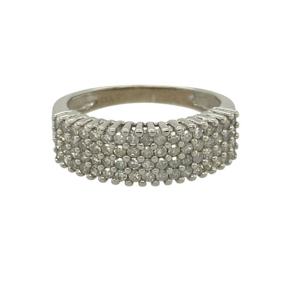 9ct White Gold & Diamond Set Four Row Band Ring