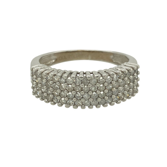 9ct White Gold & Diamond Set Four Row Band Ring
