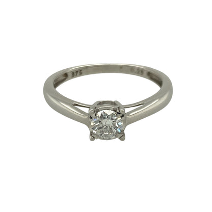 9ct White Gold & Diamond Illusion Set Solitaire Ring