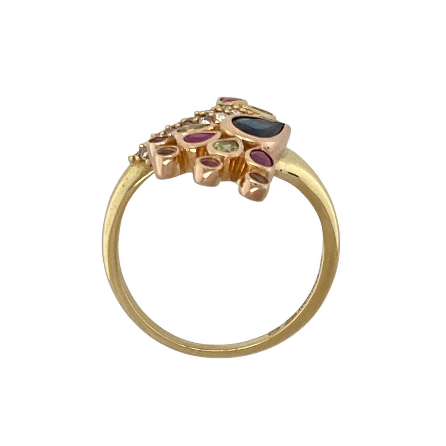 18ct Gold Diamond Ruby Peridot & Sapphire Set Peacock Clogau Ring