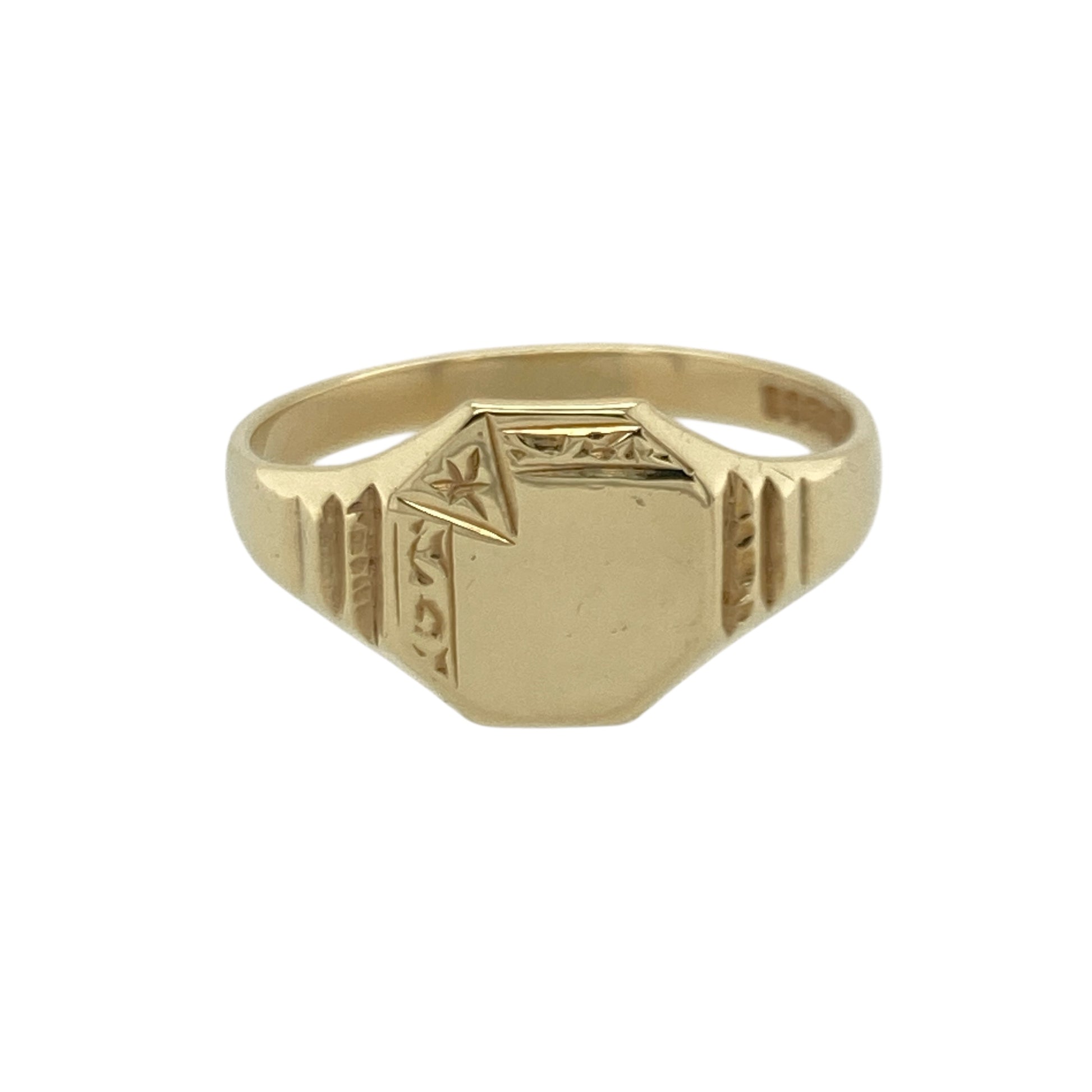 9ct Gold Patterned Hexagon Signet Ring